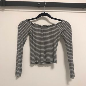 Off the shoulder cropped striped shirt